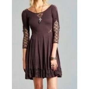 Free People To The Point Fit & Flare Mini Dress Brown Purple Sz Small